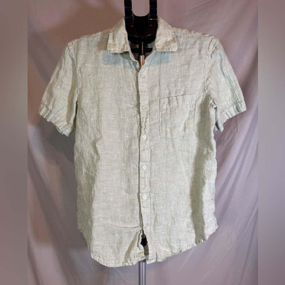 Thom Aaron 100% Linen Button-Up Shirt – Light Green‎